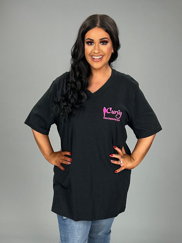 SALE!! GT-V {CURVY Logo} Black/Pink V-Neck Cotton T-Shirt