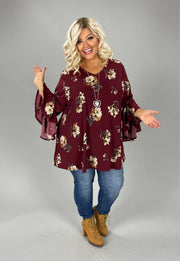 50 PQ { Beneath the Moon & Stars} Wine   Floral  V-Neck Top EXTENDED PLUS SIZE 4X 5X 6X