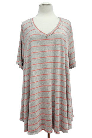 SALE! 11 PSS {Keeping It Simple} Grey Stripe Print V-Neck Top EXTENDED PLUS SIZE 3X 4X 5X