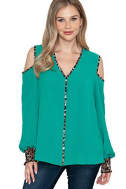 SALE!! 46 OS {Leopard Defined} Kelly Green Cold Shoulder Top PLUS SIZE XL 2X 3X