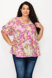 31 PSS {Love Dilemma} Plum/Green Tie Dye Empire Waist Top PLUS SIZE 2X 3X