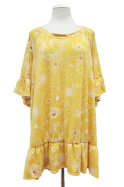 40 PSS {Bright As The Sun} Yellow Floral Ruffle Hem Top EXTENDED PLUS SIZE 4X 5X 6X