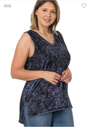 SALE!! 44 SV-J {Ease Along} Sapphire Mineral Wash Sleeveless Top PLUS SIZE 1X 2X 3X