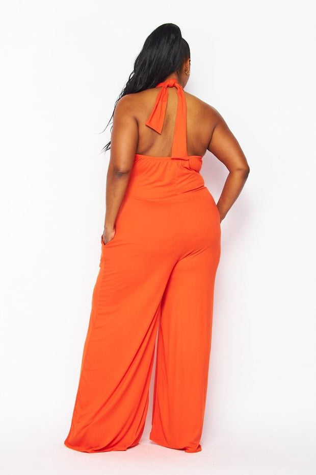 LD-I {Resort Queen} Orange Off Shoulder Wide Leg Jumpsuit PLUS SIZE 1X 2X 3X