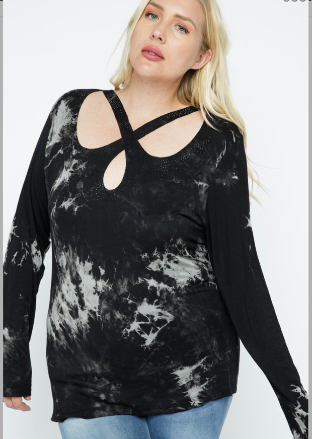 31 PLS {Dream Of The Day} VOCAL Black Tie Dye Cut Out Top PLUS SIZE XL 2X 3X