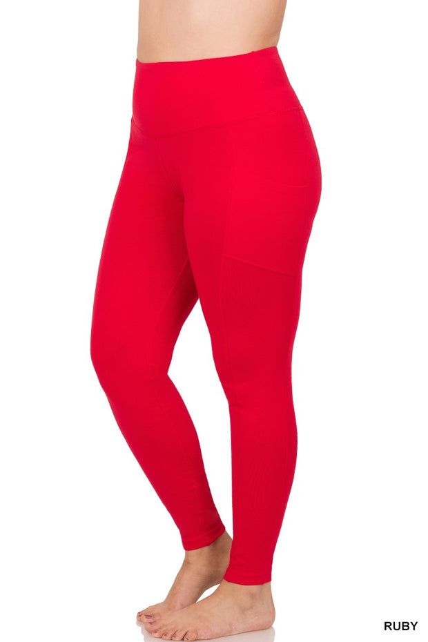 LEG-47 {Don't Sweat It} Ruby Red Active Leggings w/Pockets PLUS SIZE 1X 2X 3X