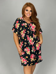 13 PSS-Z {Can You See It} Black Floral Dress w/Pockets PLUS SIZE XL 2X 3X