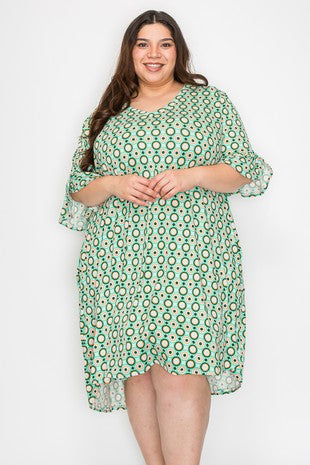 85 PSS {Going With The Flow} Green Circle Print V-Neck Dress EXTENDED PLUS SIZE PLUS SIZE 4X 5X 6X