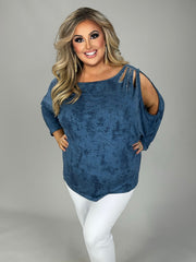 51 OS {You Can Dream} VOCAL Indigo  Top w/1 Cold Shoulder PLUS SIZE 1X 2X 3X