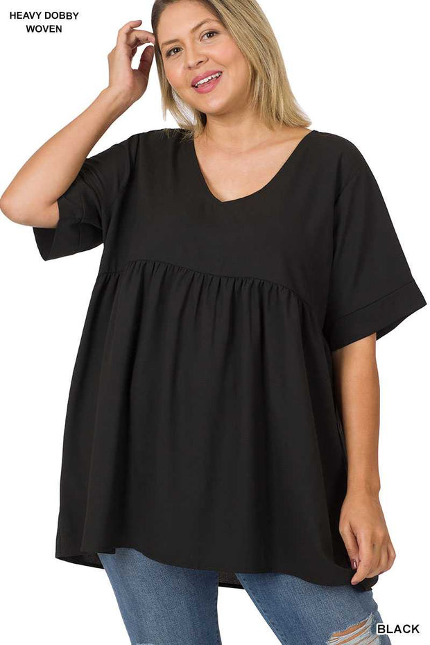 28 SSS {Hometown Hero} Black V-Neck Babydoll Top PLUS SIZE 1X 2X 3X