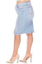 SALE!! LEG-21  {Here At Last} Lt. Blue Wash Stretch Denim Skirt PLUS SIZE 1X 2X 3X