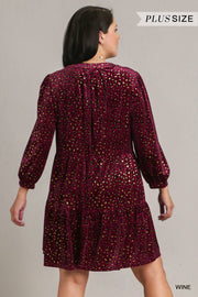 16 PQ {Leopard Boujee} Umgee Wine Velvet Tiered Dress PLUS SIZE XL 1X 2X