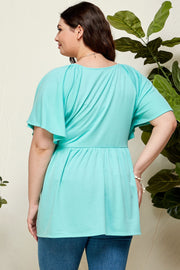 29 SSS {Apple Of My Eye} Mint Babydoll V-Top Top w/Ruching  PLUS SIZE 1X 2X 3X