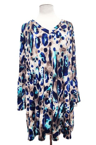 26 PQ {Confidence Is Everything} Taupe/Navy Print V-Neck Tunic EXTENDED PLUS SIZE 3X 4X 5X