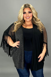 14 OT {Great Views} VOCAL Black Sheer Fringe Cardigan PLUS SIZE XL 2X 3X