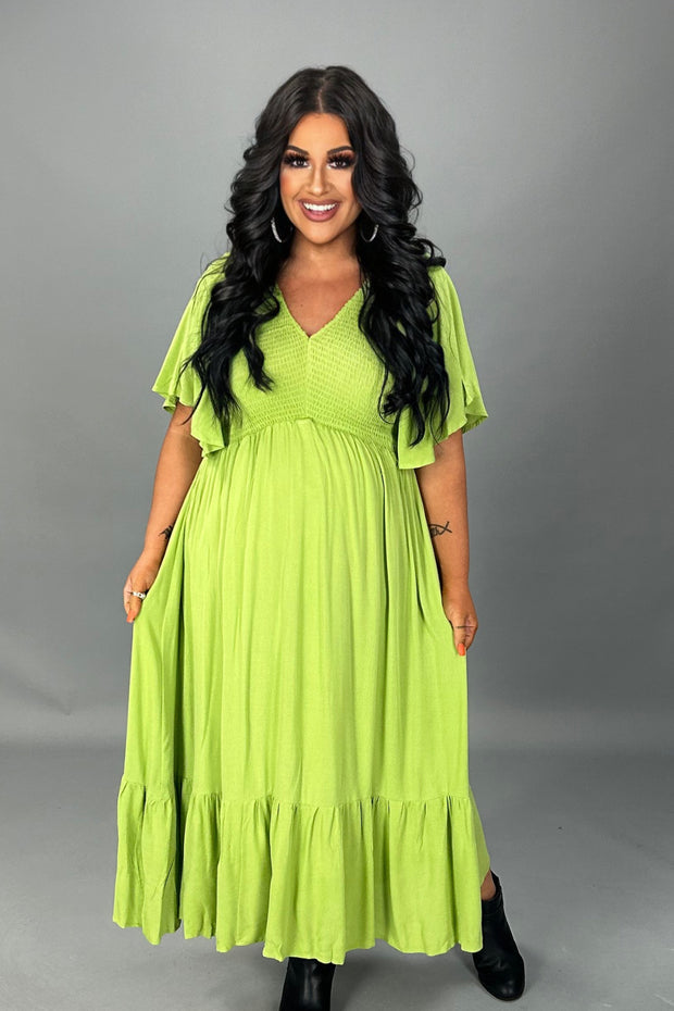 SALE!! LD-F {Everlasting Wonder} Moss Smocked Lined Midi Dress PLUS SIZE XL 2X 3X 4X