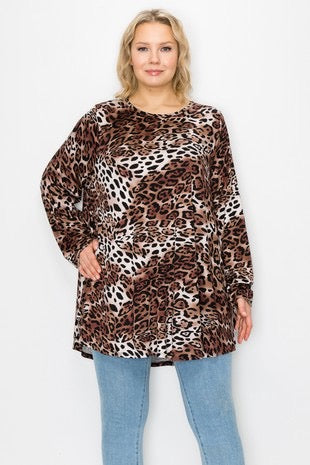 64 PLS {No Matter} Chocolate/Black Leopard Print Top EXTENDED PLUS SIZE 3X 4X 5X