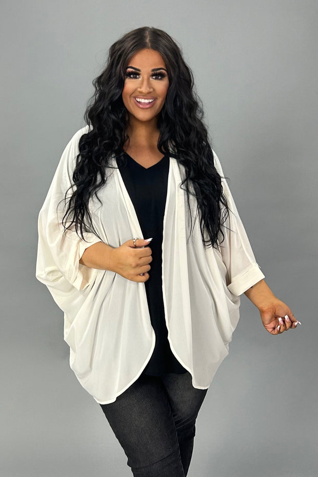 71 OT-A {Creamy Dreamy} Cream Chiffon Shrug Kimono Plus Size 1X 2X 3X