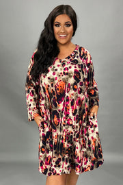 SALE!! 51 PQ {Superstar Style} Taupe Magenta Orange Print Dress EXTENDED PLUS SIZE 3X 4X 5X