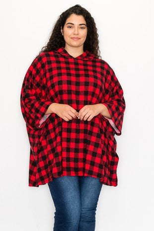 39 HD {No Need To Explain} Red/Black Plaid Hoodie Poncho EXTENDED PLUS SIZE 3X 4X 5X