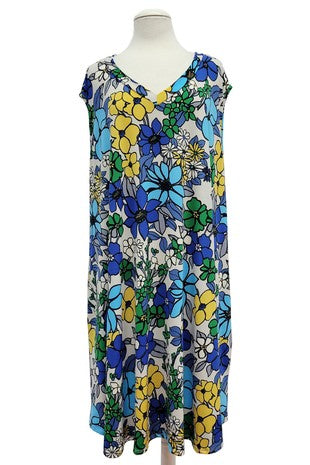 31 SV {Color Me Pretty} Ivory/Blue Floral V-Neck Dress EXTENDED PLUS SIZE 4X 5X 6X