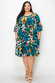 SALE!! 17 PQ {Dreams Come True} Teal/Black Floral V-Neck Dress EXTENDED PLUS SIZE 4X 5X 6X