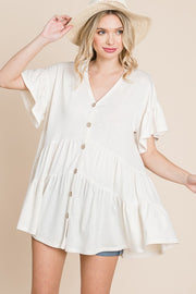 65 SSS {Certain Charm} Ivory Tiered Button Up Top PLUS SIZE 1X 2X 3X