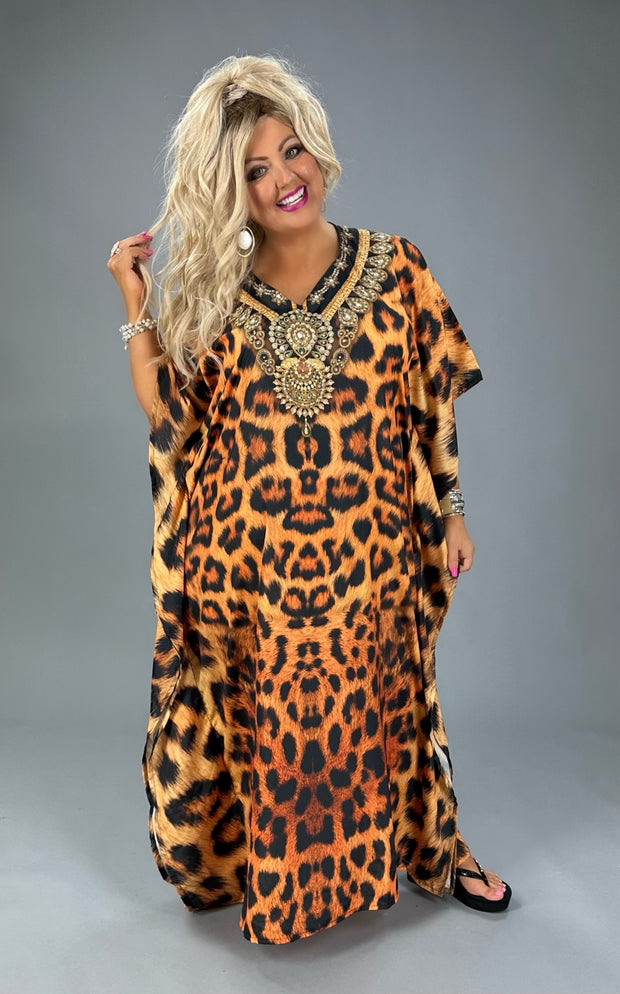 LD-D {Wild Gem} Animal Print Embellished Kaftan PLUS SIZE XL