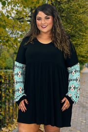 SALE!!  12 CP-C {Just Admit It} Black With Blue Tribal  Printed Sleeve Tunic  PLUS SIZE XL 2X 3X