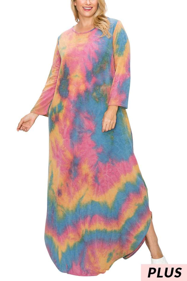 SALE!! LD-E {Not the Same Old} Multi-Color Tie Dye Maxi Dress PLUS SIZE 1X 2X 3X