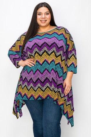 26 PQ {Undeniable Love} Purple/Multi Zig Zag Top EXTENDED PLUS SIZE 3X 4X 5X