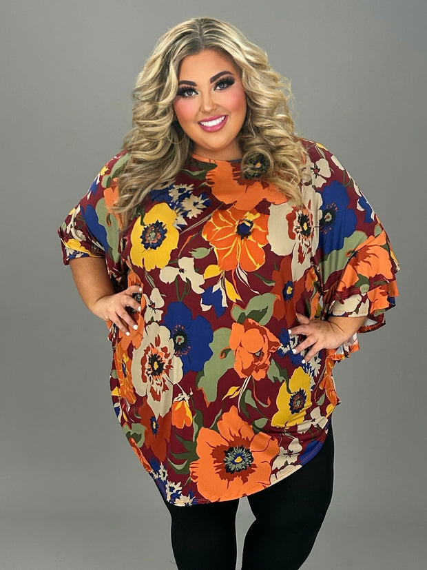 SALE! 79 PQ-A {Diva At Heart} Red Large Floral Print Tunic EXTENDED PLUS SIZE 3X 4X 5X