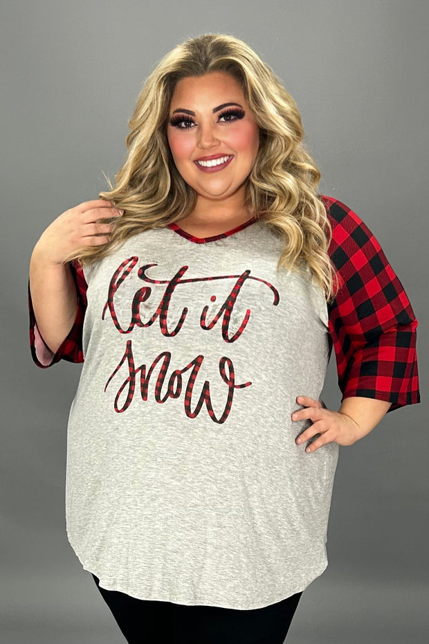 27 GT {Let It Snow} Grey/Red Plaid Graphic Tee PLUS SIZE XL 2X 3X 4X 5X 6X