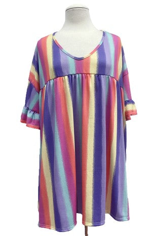 48 PSS {Put A Spin On It} Multi Shirred Cut Stripe Top  EXTENDED PLUS SIZE 4X 5X 6X