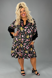 SALE!! 33 CP-A {Talk About Style} Black Floral Ruffle Sleeve Dress PLUS SIZE XL 2X 3X