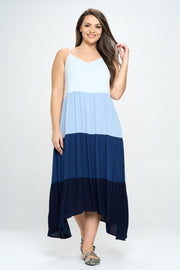 LD-O {Stay A While} Navy Combo Tiered Maxi Dress PLUS SIZE 1X 2X 3X