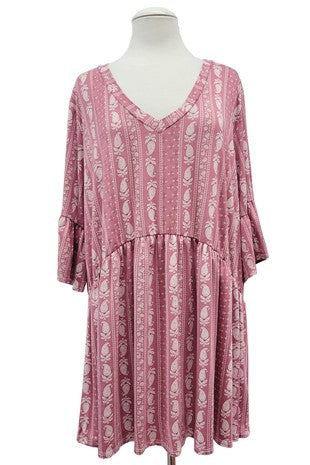 39 PSS {Love Match} Dusty Pink Paisley Babydoll Tunic EXTENDED PLUS SIZE 3X 4X 5X