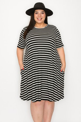 25 PSS {Coasting Through} Black/Ivory Stripe Print Dress PLUS SIZE XL 2X 3X