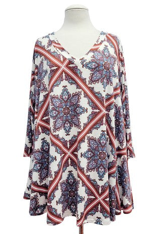 35 PQ {Style Is A Choice} Ivory/Multi Color Print V-Neck Top EXTENDED PLUS SIZE 3X 4X 5X  (True To Size)