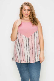 49 SV {Tinted View} Pink Tank Top w/Bamboo Print EXTENDED PLUS SIZE 4X 5X 6X