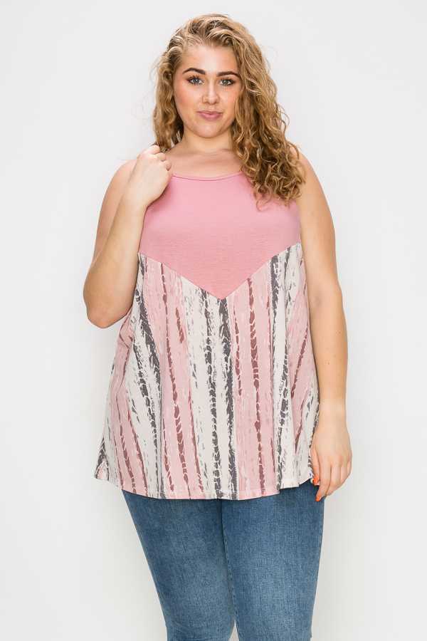 SALE!! 49 SV {Tinted View} Pink Tank Top w/Bamboo Print EXTENDED PLUS SIZE 4X 5X 6X