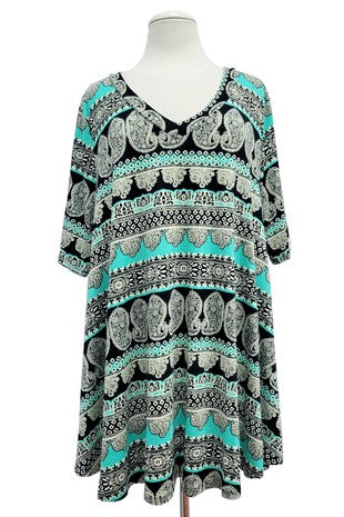 31 PSS {Devoted To Paisley} Mint Paisley Print V-Neck Tunic PLUS SIZE XL 2X 3X