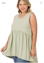 SALE!! 75 SV {Never Better} Light Sage Sleeveless Babydoll Top PLUS SIZE 1X 2X 3X