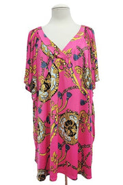 42 PSS {Breaking Chains} Fuchsia/Gold Print V-NeckTop EXTENDED PLUS SIZE 4X 5X 6X