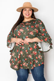 SALE! 17 PQ {Delicate Perfection} Olive/Rust Floral Print Top EXTENDED PLUS 3X 4X 5X