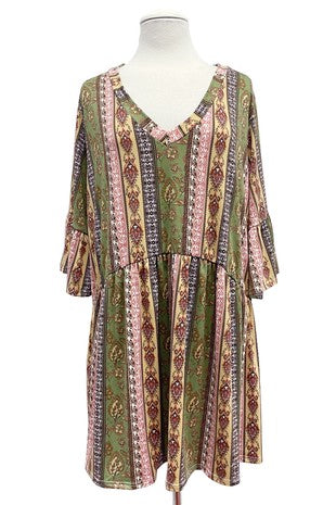 35 PQ [Color Changes} Olive & Mustard  Paisley Babydoll Tunic EXTENDED PLUS SIZE 1X 2X 3X 4X 5X