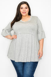 83 SSS {Random Thoughts} Heather Grey Babydoll V-Neck Top PLUS SIZE XL 2X 3X