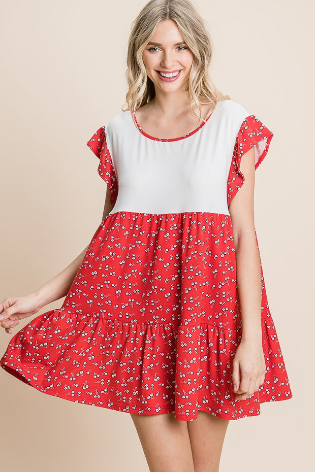 72 CP {Waiting For The Day} Red/White Floral Tiered Dress PLUS SIZE 1X 2X 3X