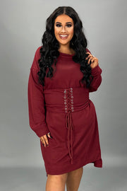 40 SLS {Remember To Smile} Burgundy Dress w/Corset Belt PLUS SIZE 1X 2X 3X