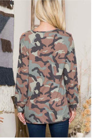 84  PLS-A {Across the Camo} Camo Top W/Criss-Cross Detail PLUS SIZE 1X 2X 3X